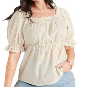 Old Navy Cottage Core Embroidered Cream Puff Sleeve Top Size 4X NWT